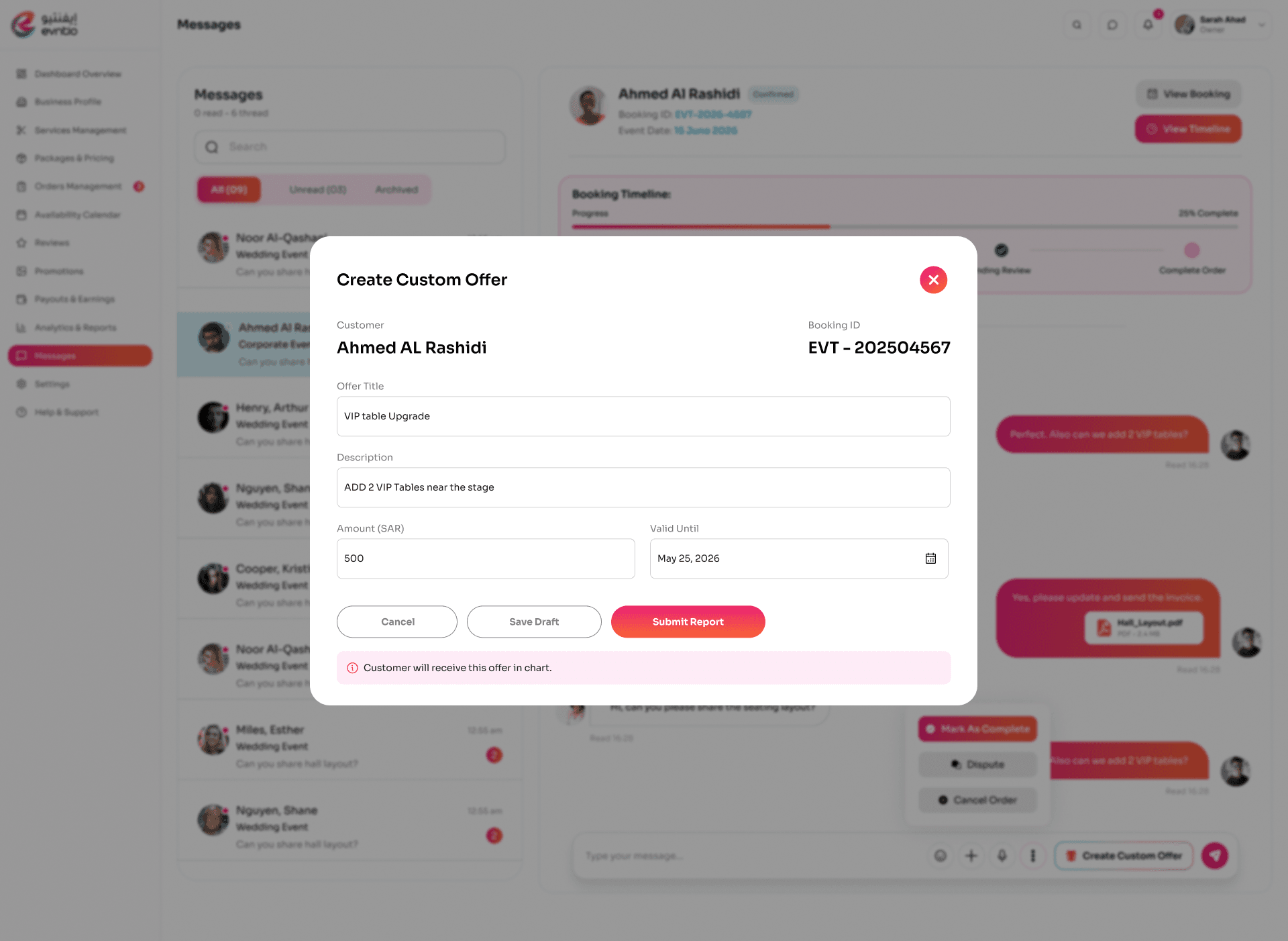 Creating a custom offer for a customer in Evntio